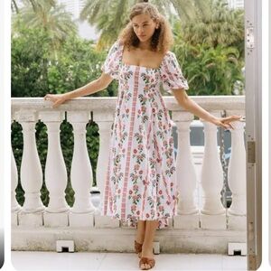 Hill House Matilda dress in Red Shell Vine Strip pattern, size Large